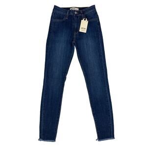 Just USA - Mid Rise Skinny Jeans with Fray Hem in Blue